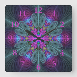 Relógio Quadrado Mandala Do Centro De Arte Fractal Colorida Com Ros