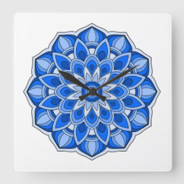Relógio Quadrado Mandala em azul