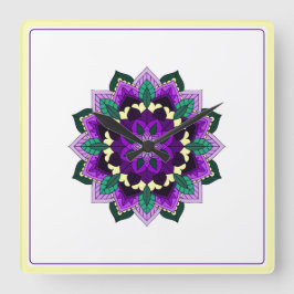 Relógio Quadrado Mandala em roxo