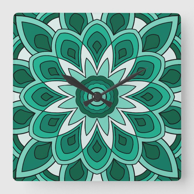 Relógio Quadrado Mandala em verde (Frente)