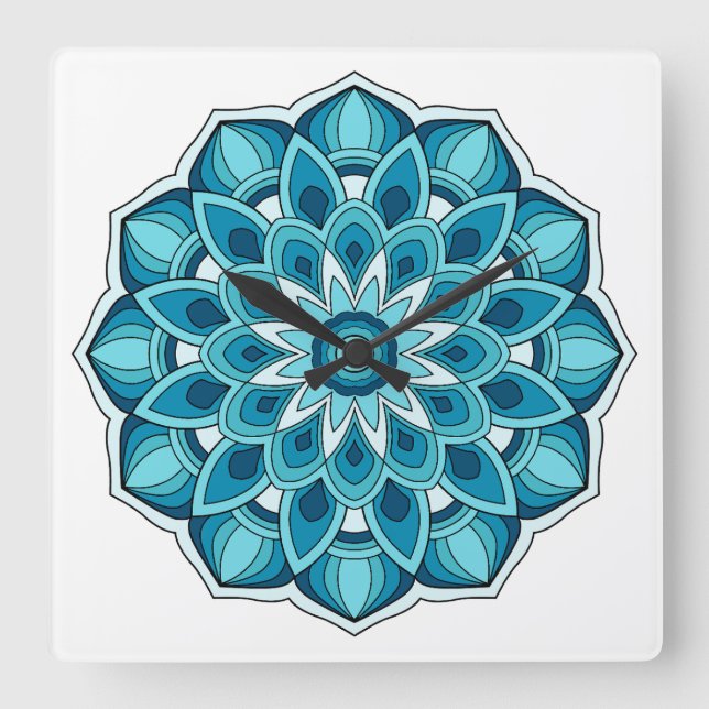 Relógio Quadrado Mandala em verde-real (Frente)