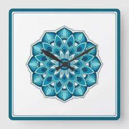 Relógio Quadrado Mandala em verde-teal