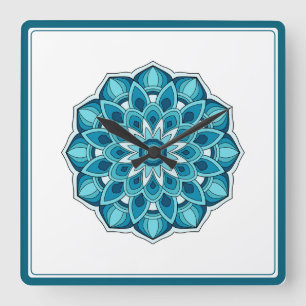Relógio Quadrado Mandala em verde-teal