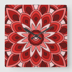 Relógio Quadrado Mandala em vermelho