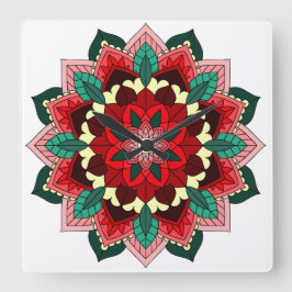 Relógio Quadrado Mandala em vermelho