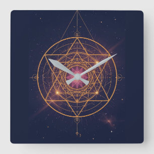 Relógio Quadrado Mandala Luminoso de Harmonia Dourada