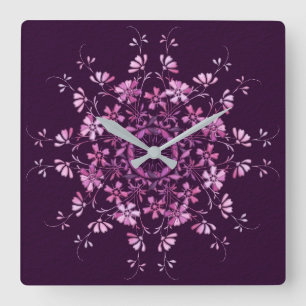 Relógio Quadrado Mandala. roxo floral