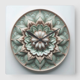 Relógio Quadrado mandala style ornament soft green