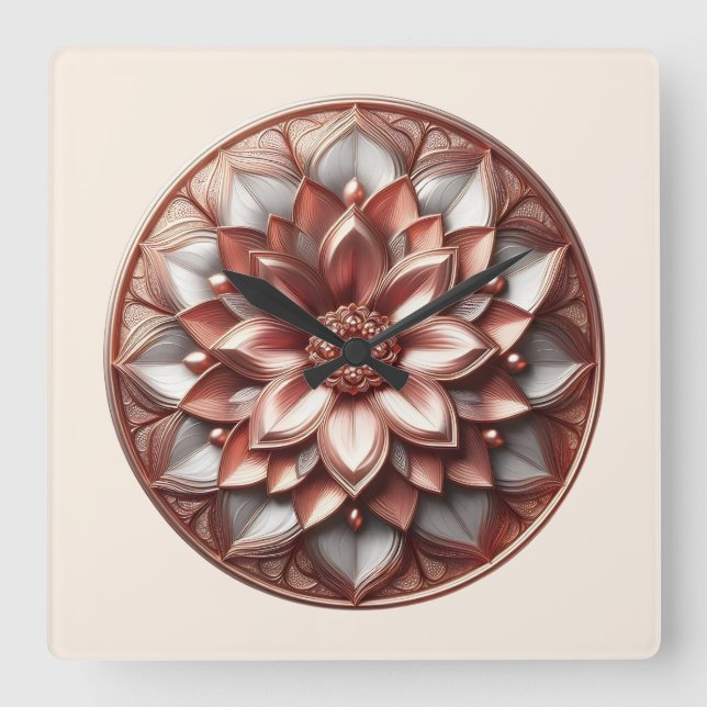 Relógio Quadrado mandala style ornament, soft red (Frente)
