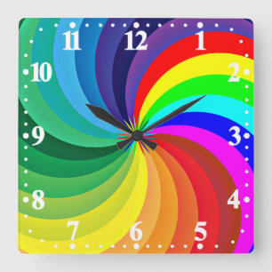 Relógio Quadrado Mandalas Coloridas de Arco-íris-46556