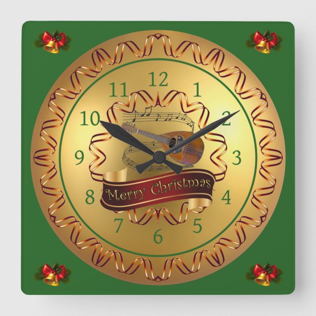 Relógio Quadrado Mandolin 02~ Musical Scroll ~ “Merry Christmas”  (Frente)