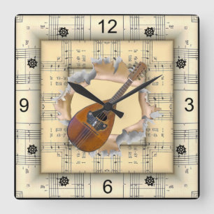Relógio Quadrado Mandolin ~ Quebrando Música Estranha Folha ~ 