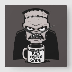 Relógio Quadrado Manhã Café Mau Bom Monstro Reanimado