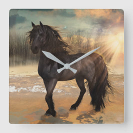 Relógio Quadrado Manhã Frísia - Cavalo