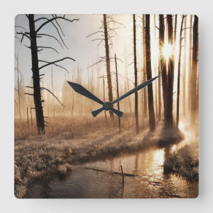 Relógio Quadrado Manhã Frosty Yellowstone