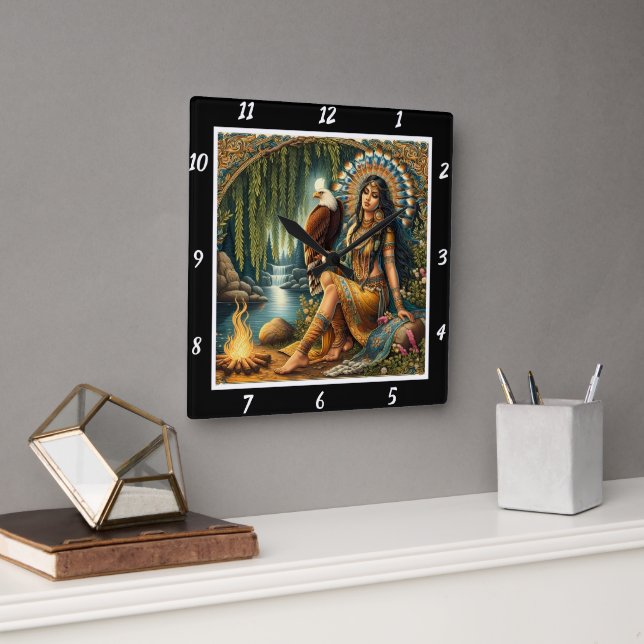 Relógio Quadrado Manhãs Nativas: O Justo da Floresta da Vista da Ág (Escritório)