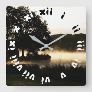 Relógio Quadrado Manning Lake Scene Fat Roman Numbers wcn