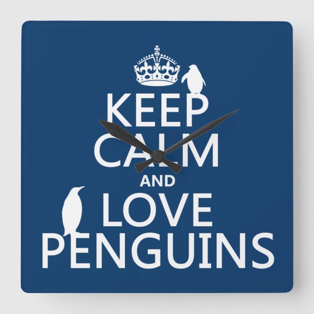 Relógio Quadrado Manter Pinguins Calmos e Apaixonados (qualquer cor (Frente)