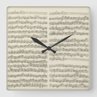 Relógio Quadrado Manuscrito da música de Bach, ?a série para o