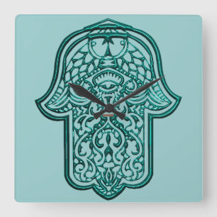 Relógio Quadrado Mão do Henna de Hamsa (cerceta)