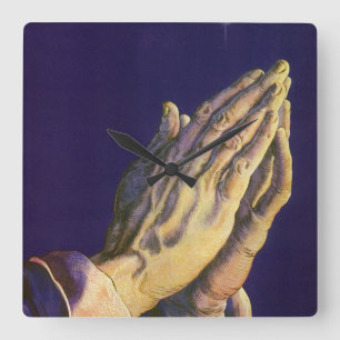 Relógio Quadrado Mãos Antigas Rezando com a Estrela de Belém