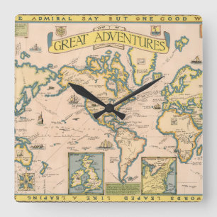 Relógio Quadrado Map of Great Adventures