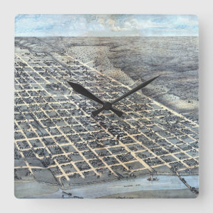 Relógio Quadrado Mapa aéreo antigo da cidade de Austin, Texas de 18