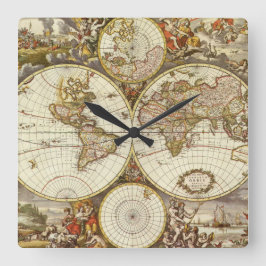 Relógio Quadrado Mapa antigo de Frederick de Wit, c. 1680
