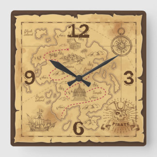 Relógio Quadrado Mapa antigo pirata