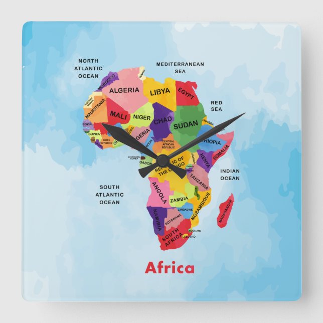 Relógio Quadrado Mapa da África (Frente)