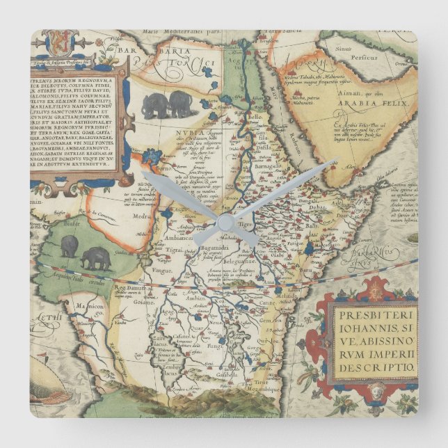 Relógio Quadrado Mapa da África e da Península Arábica (Frente)