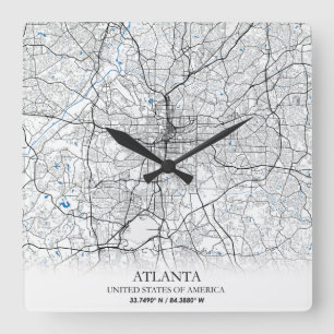 Relógio Quadrado Mapa da Cidade do Viagem de Atlanta Georgia