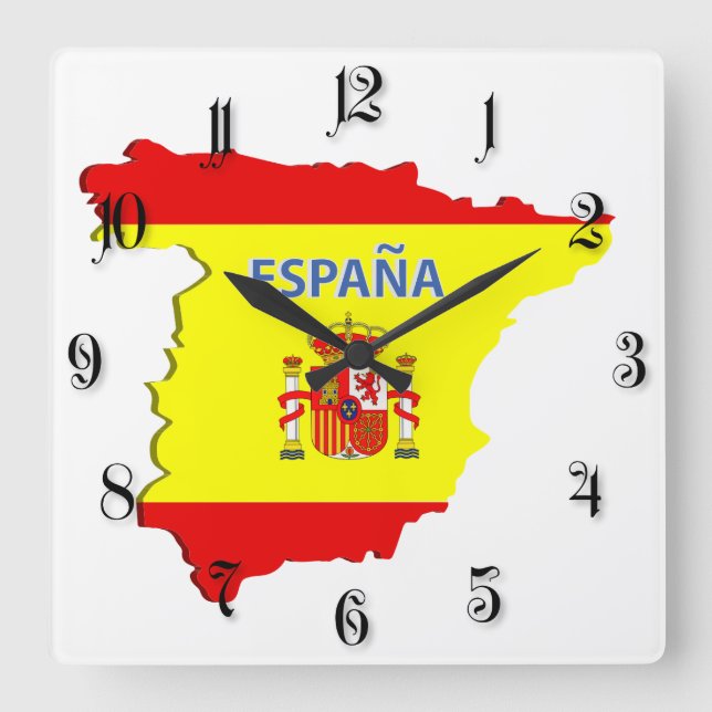 Relógio Quadrado Mapa da espanha (Frente)