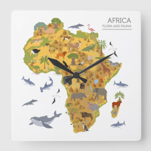 Relógio Quadrado Mapa da flora & da fauna de África
