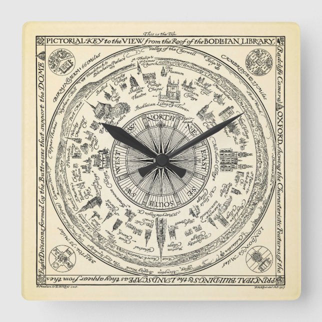 Relógio Quadrado Mapa da opinião de Oxford da biblioteca de (Frente)