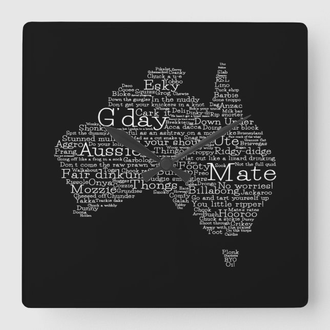 Relógio Quadrado mapa das gírias australianas (Frente)