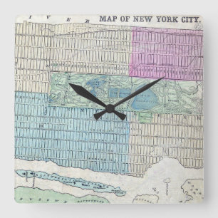 Relógio Quadrado Mapa de 1870 do Central Park da Cidade de Nova Yor