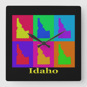 Relógio Quadrado Mapa de Arte Pop do Estado de Idaho Colorido