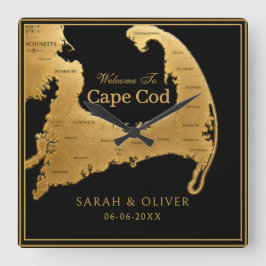 Relógio Quadrado Mapa de boas-vindas elegante de Cape Cod