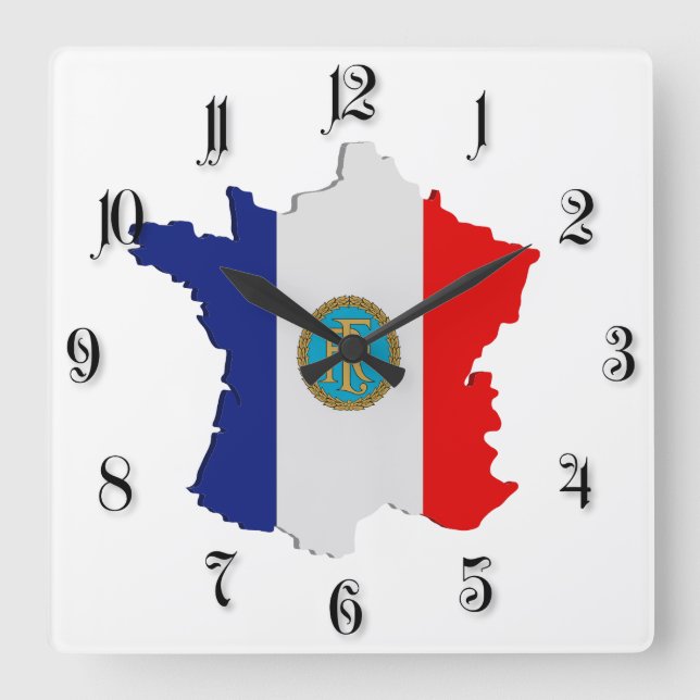 Relógio Quadrado Mapa de France (Frente)