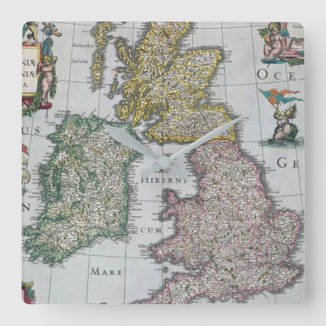 Relógio Quadrado Mapa de Grâ Bretanha | 1631 (Frente)