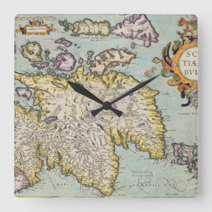 Relógio Quadrado Mapa de Scotland Miliaria Scotia
