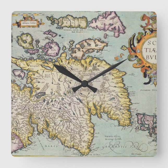 Relógio Quadrado Mapa de Scotland | Miliaria Scotia (Frente)