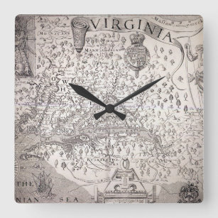 Relógio Quadrado Mapa de Virgínia, 1612