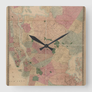 Relógio Quadrado Mapa do Brooklyn Vintage 1872 - Nova Iorque, Queen