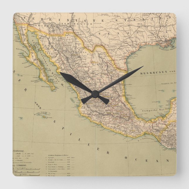 Relógio Quadrado Mapa do México (Frente)