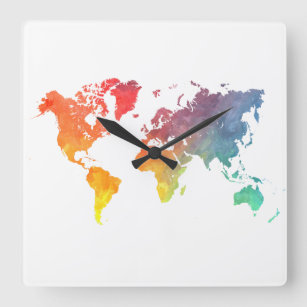 Relógio Quadrado mapa do mundo 5