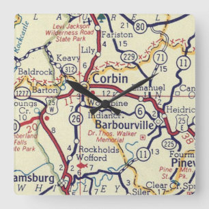 Relógio Quadrado Mapa do Vintage Barbourville