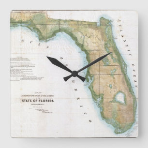 Relógio Quadrado Mapa do vintage de Florida (1848)