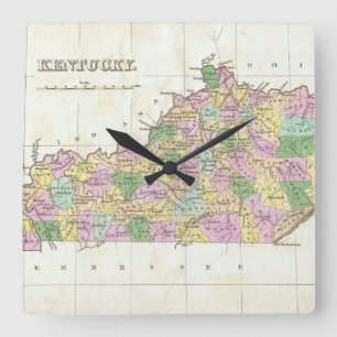 Relógio Quadrado Mapa do vintage de Kentucky (1827)